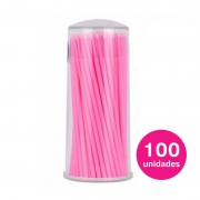 Micro bastão (microbrush) 2,5mm rosa aplicador para cílios e sobrancelhas 100un