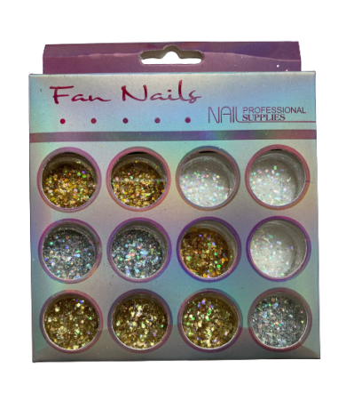 Glitter Fan Nails #05 12 cores