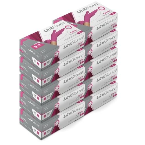 Kit 10 caixas de luva de latex descartável clássico pink com pó unigloves - 100un TAM EP (Extra Pequeno)