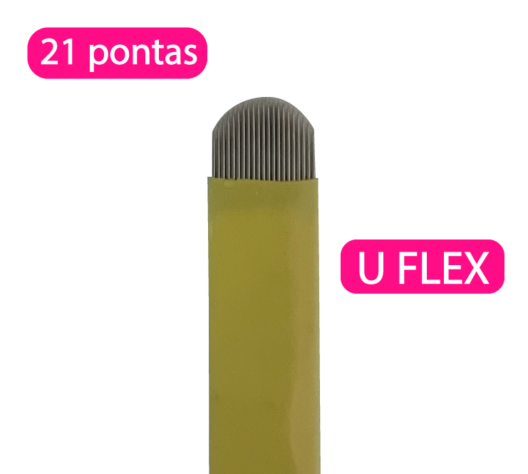 Lâmina tebori FLEX em U descartável para microblanding - 21 pontas haste amarela