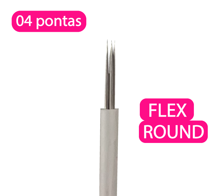 Lâmina tebori FLEX round descartável para microblanding - 04 pontas haste branca