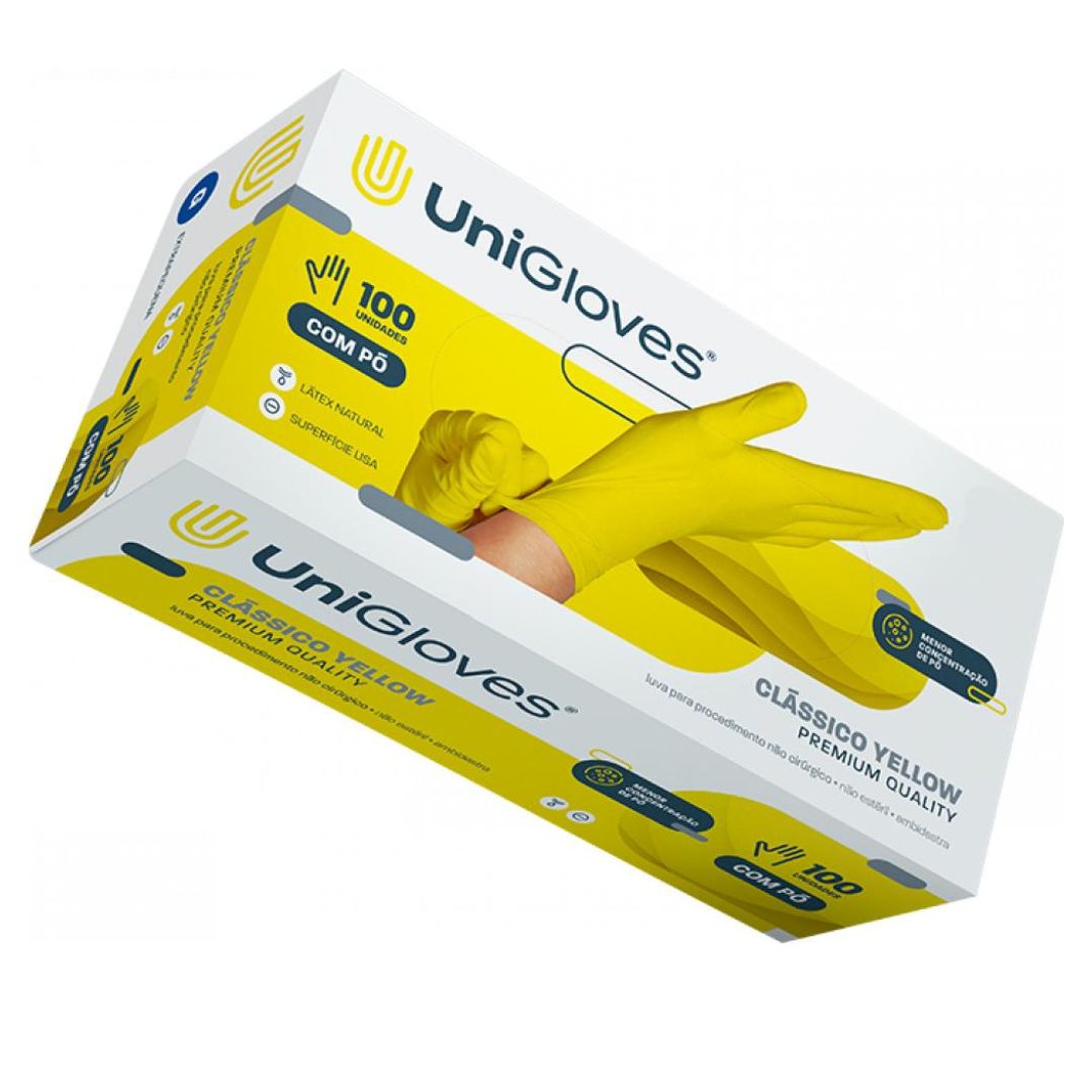 Luva de látex natural conforto yellow descartável sem pó unigloves - 100un tam P (pequeno)