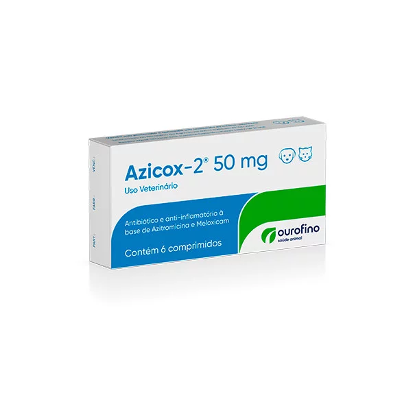 Antibiótico e Anti Inflamatório para Cães e Gatos Azicox-2 50mg (6 comprimidos) - Ourofino