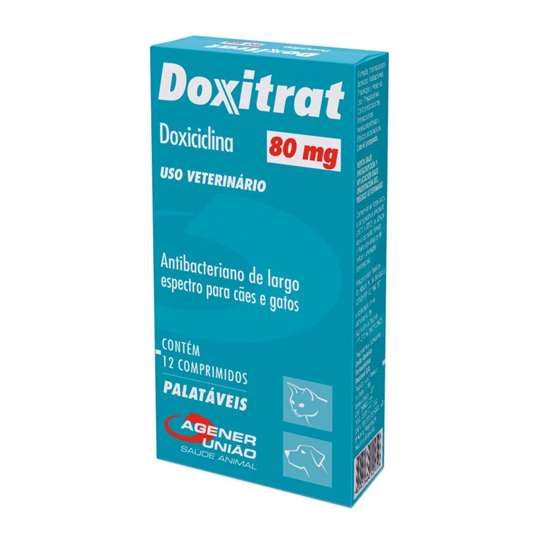 Antibiótico para Cães e Gatos Doxitrat 80mg (12 comprimidos) - Agener União