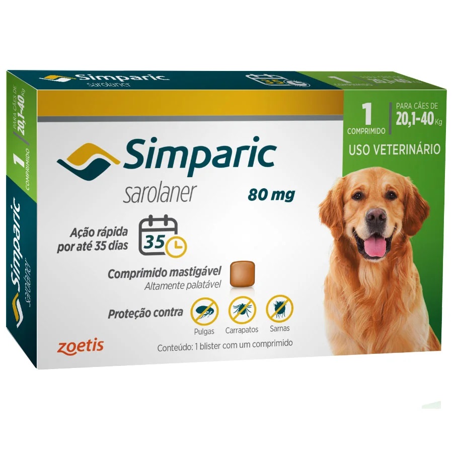 Antipulgas e Carrapatos para Cães Simparic de 20,1 a 40kg - Zoetis