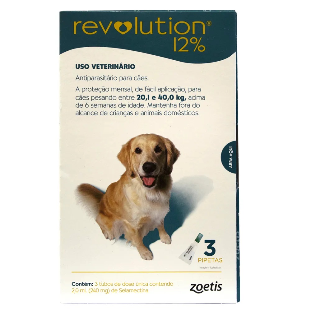 Antipulgas Revolution para Cães de 20,1kg a 40kg (3 Tubos) - Zoetis
