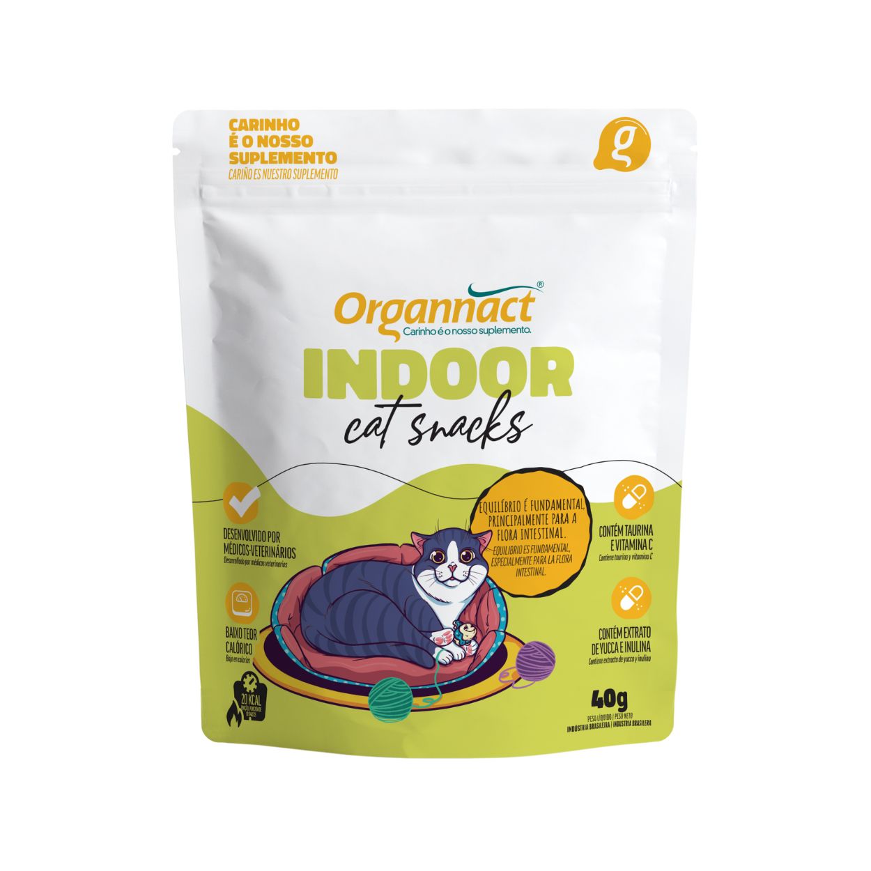 Indoor Cat Snacks 40g - Organnact ( Validade 16 fevereiro 2024 )