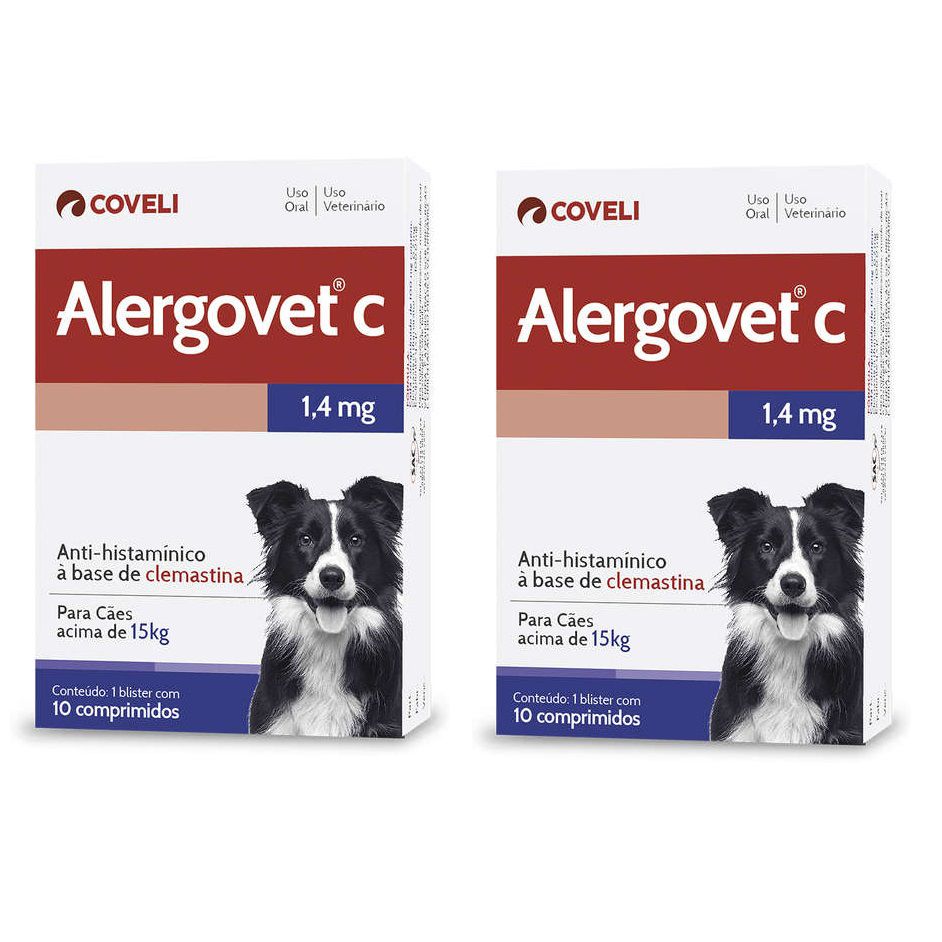 Kit 2 Unidades Anti Alérgico para Cães acima de 15kg Alergovet C 1,4mg (10 comprimidos) - Coveli
