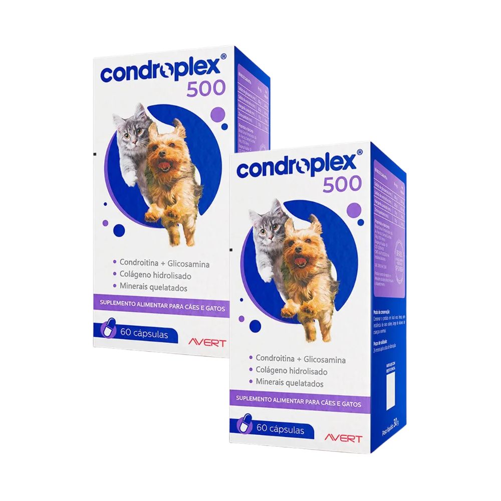 Kit 2 Unidades Suplemento para Cães e Gatos Condroplex 500 (60 Cápsulas) - Avert
