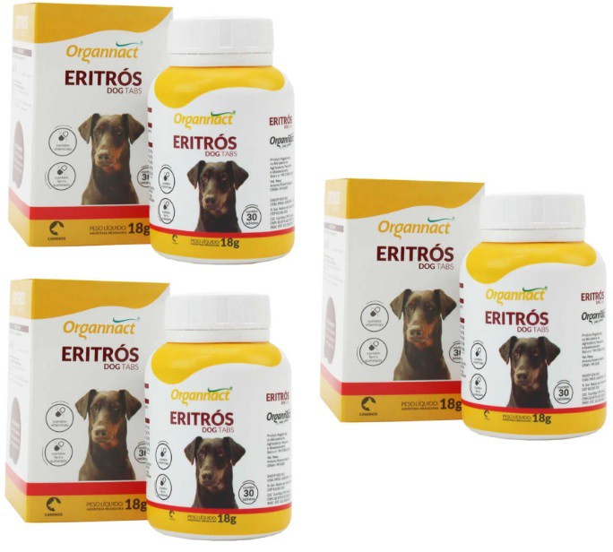 Kit 3 Unidades Eritros Dog Tabs 18g (30 Tabletes) - Organnact