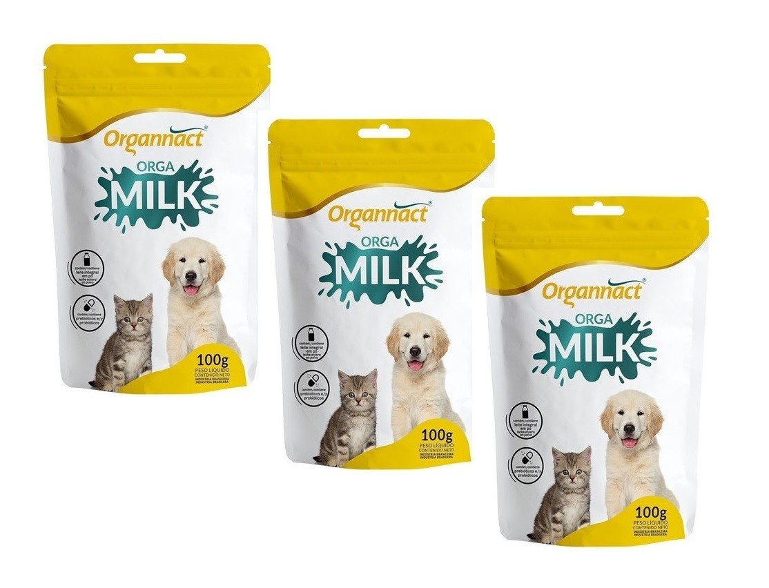 Kit 3 Unidades Suplemento Vitamínico para Cães e Gatos Filhotes Orga Milk 100g - Organnact