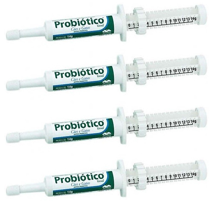 Kit 4 Unidades Suplemento Vitaminico Probiotico para Caes e Gatos 14g - Vetnil