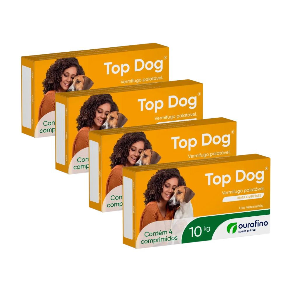 Kit 4 Unidades Vermifugo para Cães Top Dog 10kg (4 comprimidos) - Ourofino