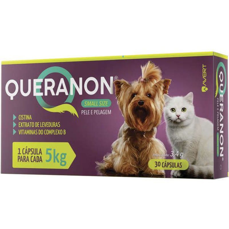 Suplemento para Cães e Gatos Pequenos Queranon 5kg (30 cápsulas) - Avert