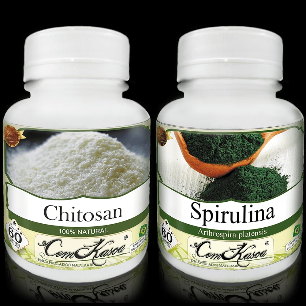 Chitosan + Spirulina - 2 potes de 120 cápsulas
