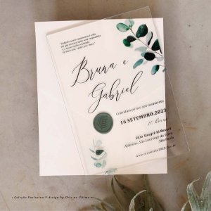 Botânica - Convite de Acrilico com envelope