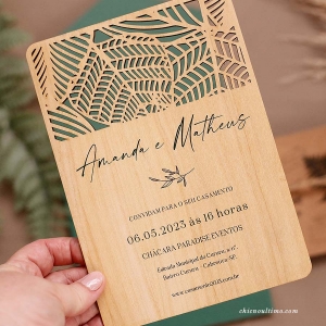 Convite de madeira Botânica Recorte