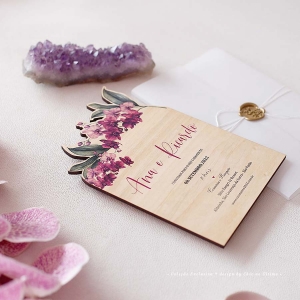 Convite de madeira Orquídea Púrpura