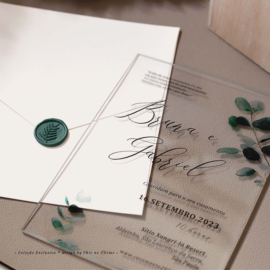 Botânica - Convite de Acrilico com envelope