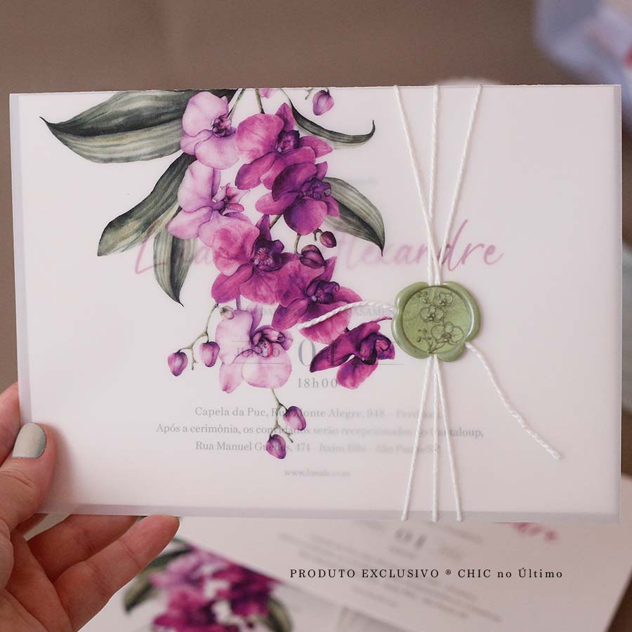 Convite Casamento Orquídea púrpura translúcido