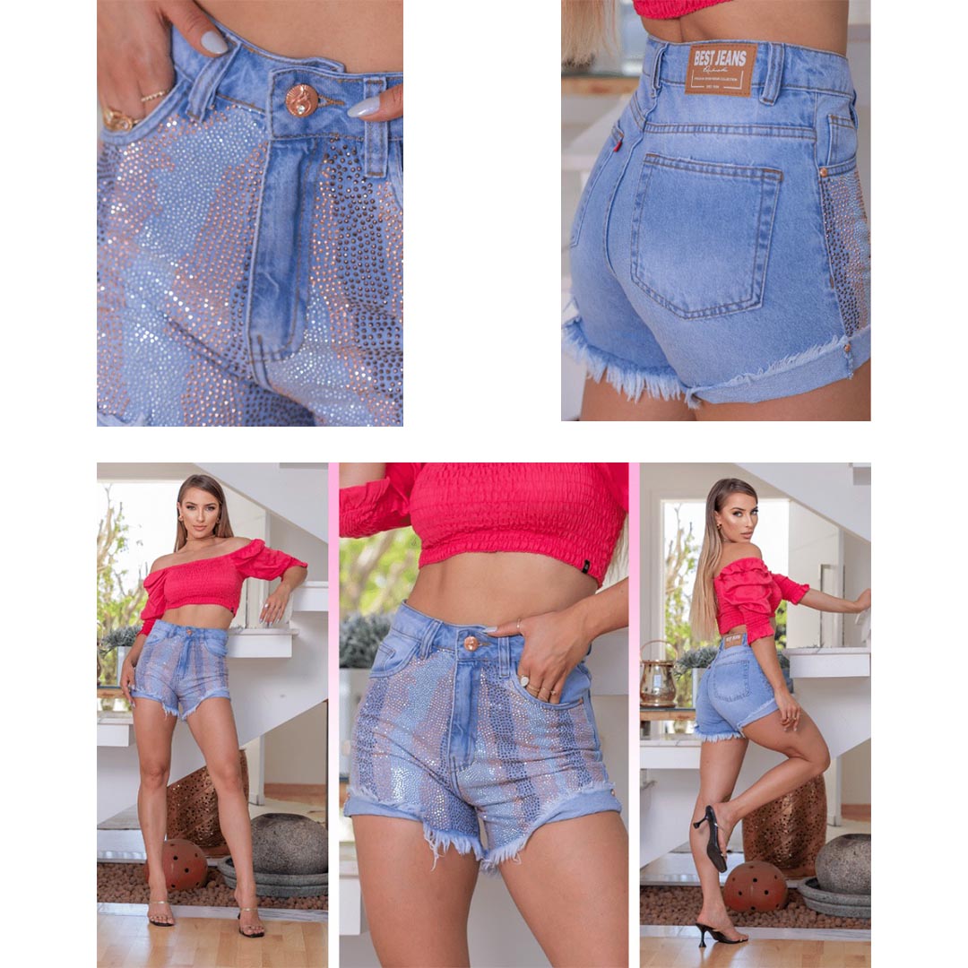 Shorts Jeans Com Strass Feminino Revanche - 35443