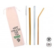 Kit Misto 5 em 1 - Bambu - Inox Dourado - Vidro + Escova + Bag