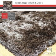 Tapete Long Shaggy Black & Grey, Preto/Prata, Fios de Seda 60mm 0,50 x 1,00m