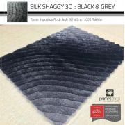 Tapete Sala Silk Shaggy 3D Fio de Seda 40mm Mesclado Preto Cinza Prata 1,50 x 2,00m