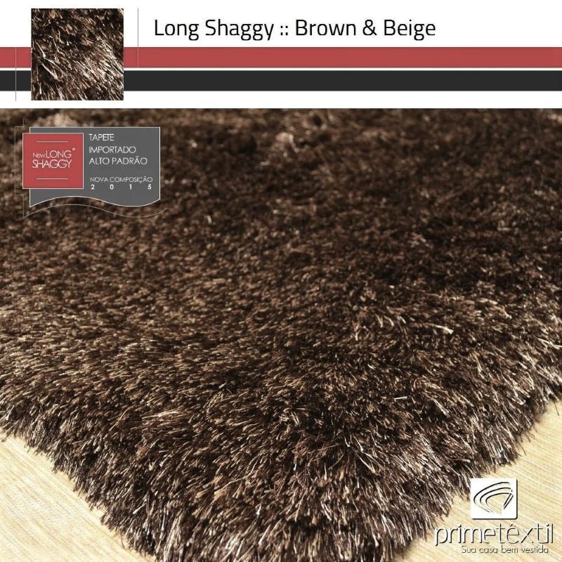 Tapete Long Shaggy Brown & Beige, Marrom/Bege, Fios de Seda 60mm 2,00 x 2,50m