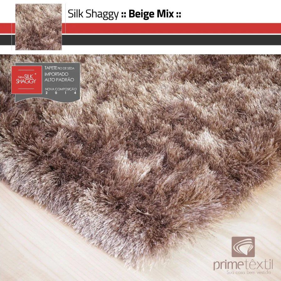 Tapete Silk Shaggy Beige Mix, Bege/Marrom, Fio de Seda 40mm 1,00 x 1,50m