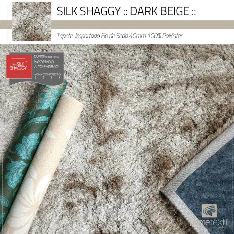 Tapete Silk Shaggy Dark Beige, Bege Cáqui, Fio de Seda 40mm 1,00 x 1,50m