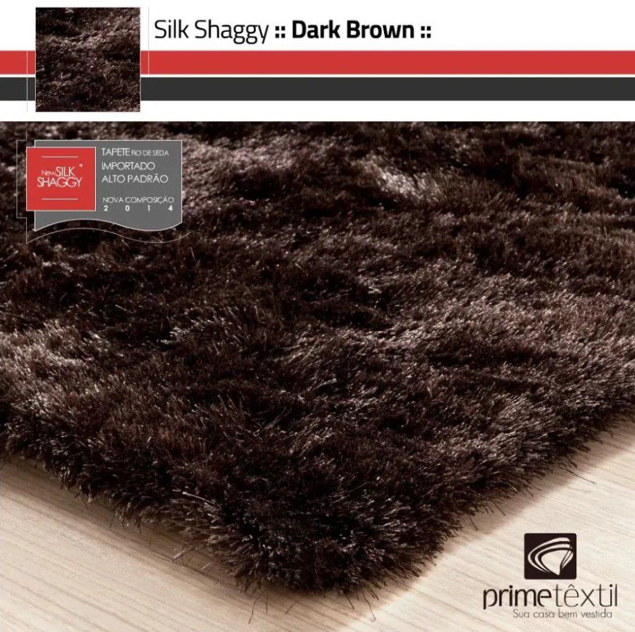 Tapete Silk Shaggy Dark Brown, Marrom Grafite, Fio de Seda 40mm 2,00 x 2,50m