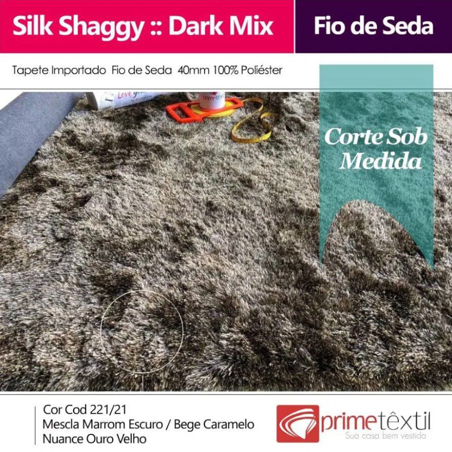 Tapete Silk Shaggy Dark Mix, Ouro Velho, Fio de Seda 40mm 1,50 x 2,00m
