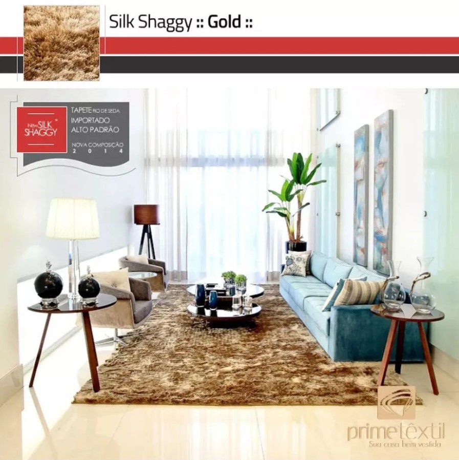 Tapete Silk Shaggy Gold, Dourado, Fio de Seda 40mm 2,50 x 3,00m