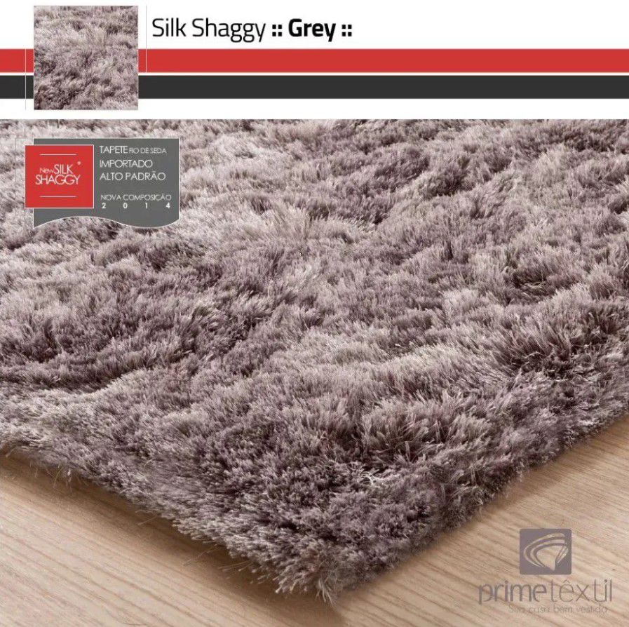 Tapete Silk Shaggy Grey, Cinza, Fio de Seda 40mm 0,50 x 1,00m