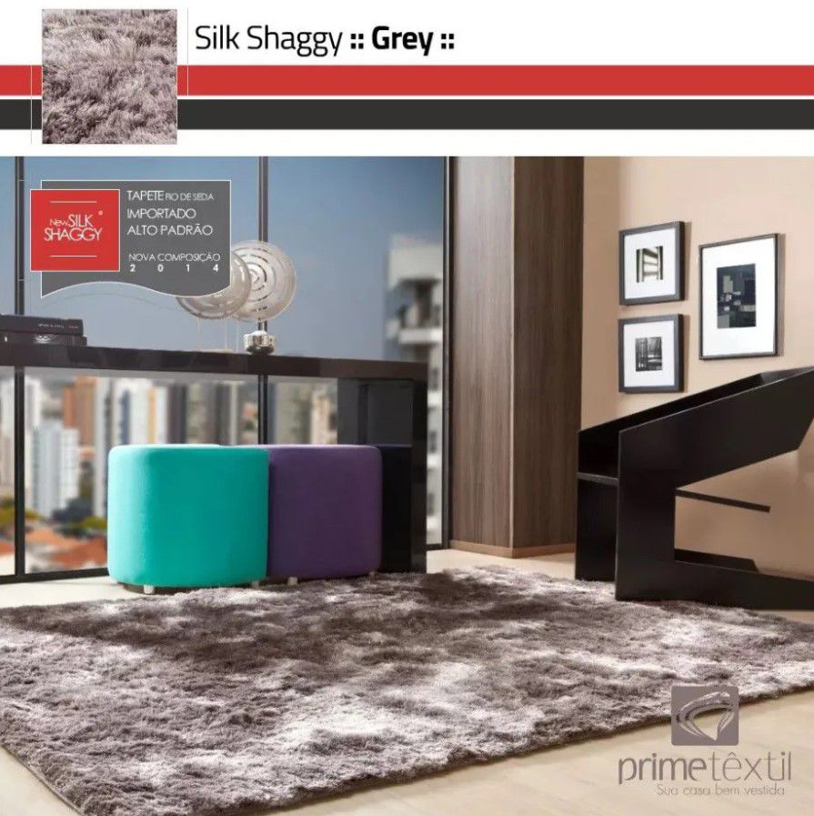 Tapete Silk Shaggy Grey, Cinza, Fio de Seda 40mm 1,50 x 2,00m