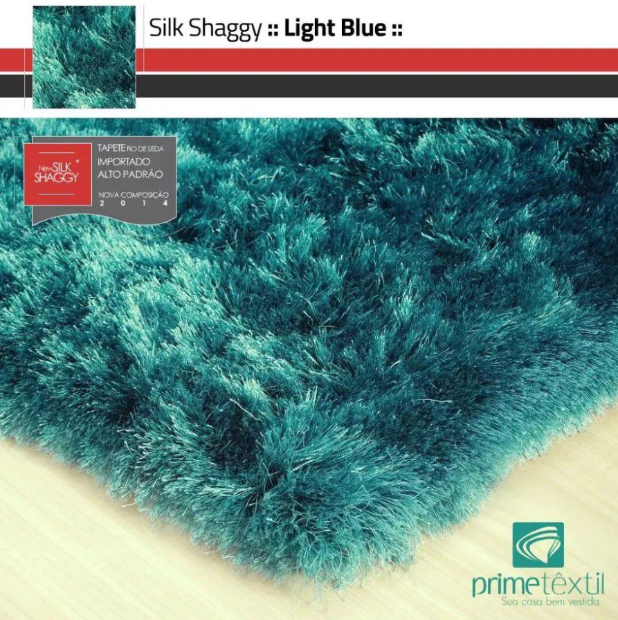 Tapete Silk Shaggy Light Blue, Azul Turquesa Tiffany, Fio de Seda 40mm 1,00 x 1,50m
