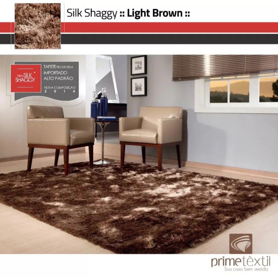 Tapete Silk Shaggy Light Brown, Marrom Bronze, Fio de Seda 40mm 2,00 x 3,00m