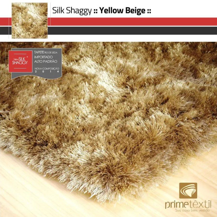 Tapete Silk Shaggy Yellow Beige, Bege Ouro, Fio de Seda 40mm 2,00 x 3,00m