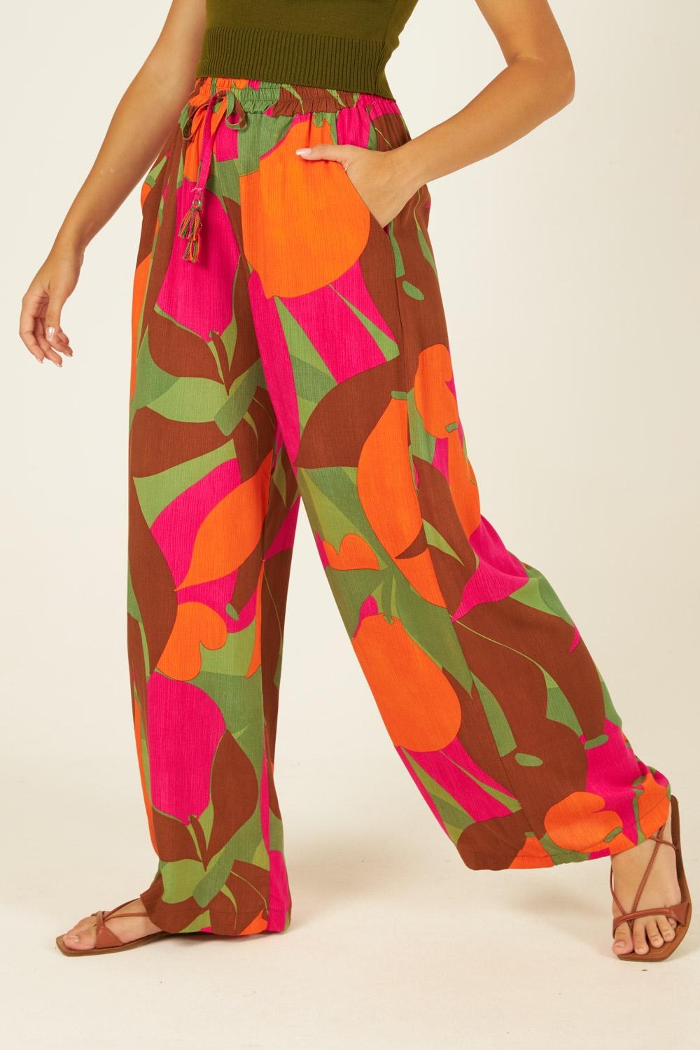 Calça Pantalona Cós Elástico - Estampa Color Print