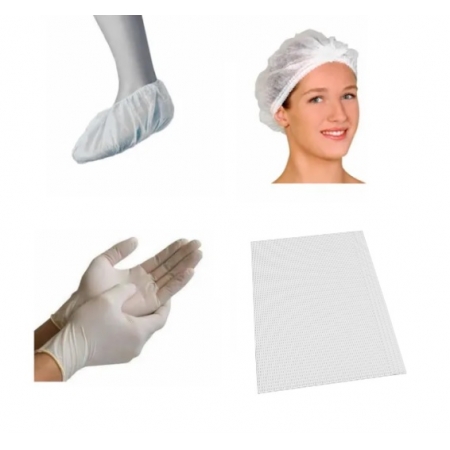 Kit Descartáveis Branco para Cliente Tam M (Touca + Babador + Luva M + Pro Pé)