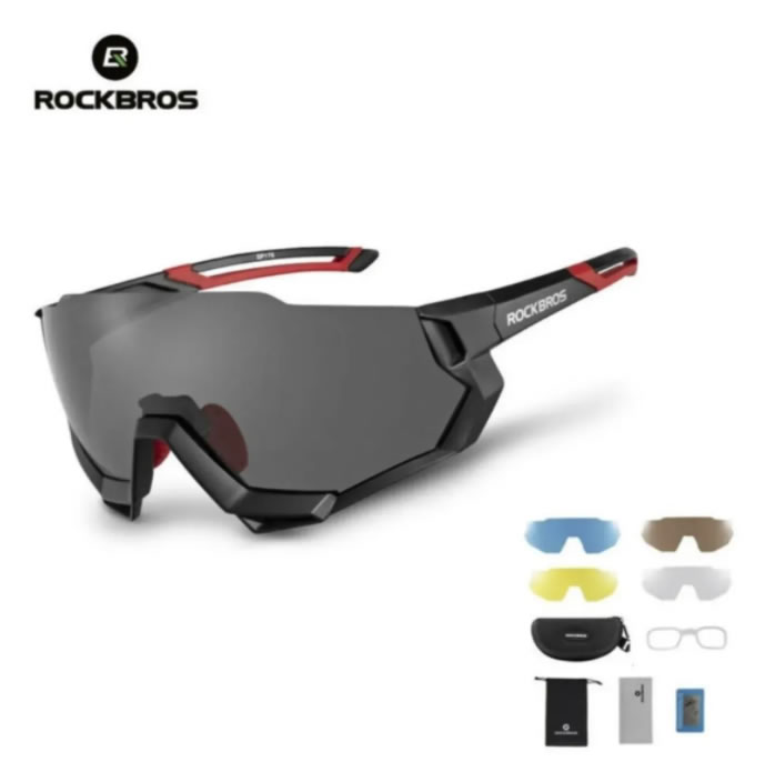 Oculos De Ciclismo Rockbros Com 5 Lentes + Clip De Grau C/uv