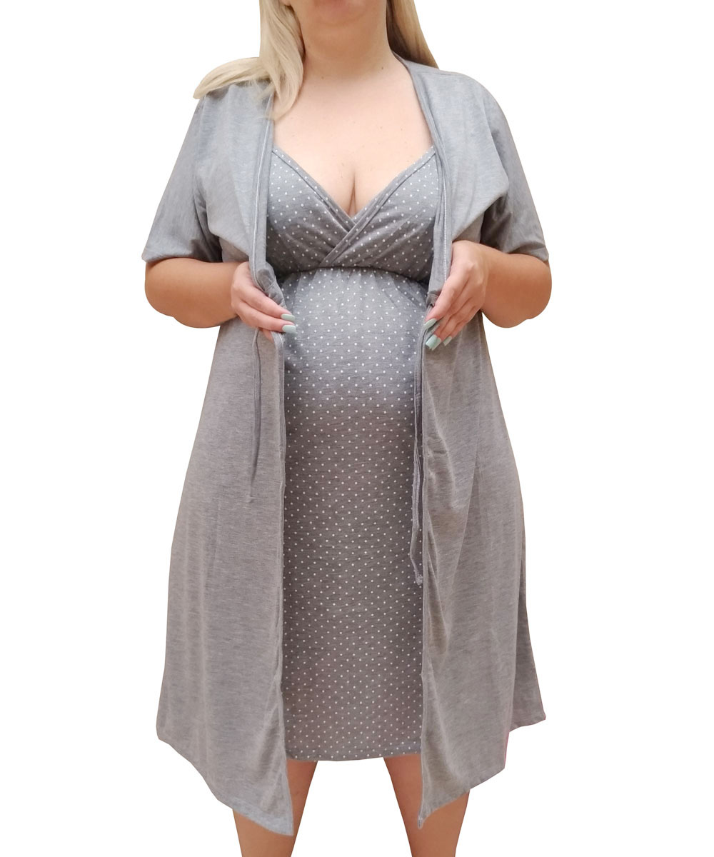 Kit 2 Camisolas com Robe Plus Size Maternidade Amamentação