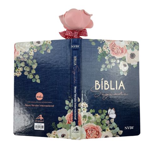 Bíblia Sagrada NVI Flores Jeans + Caneta em Flor