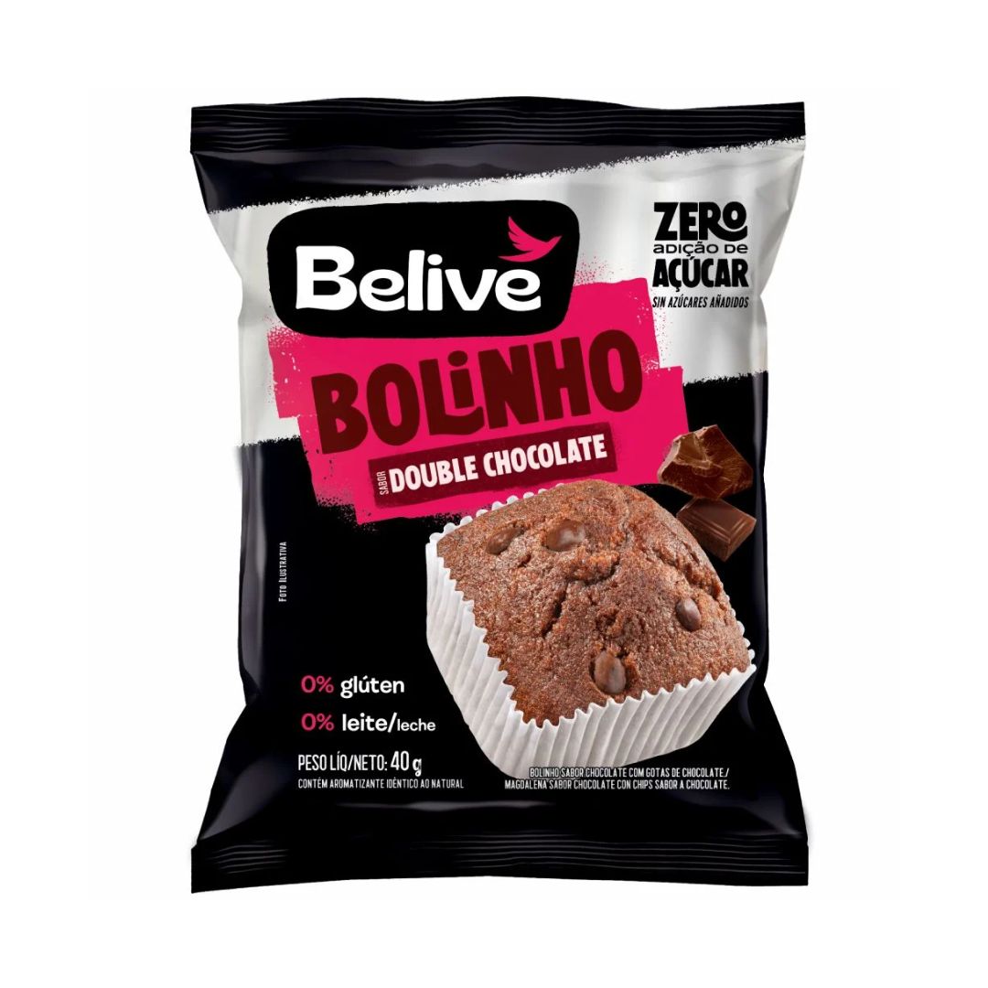 BOLINHO DOUBLE CHOCOLATE SEM AÇÚCAR SEM GLÚTEN 40G - BELIVE