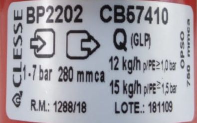 Regulador de Gás CLESSE - 15kg/h - GLP - BP2202 com OPSO - Ref. 02718