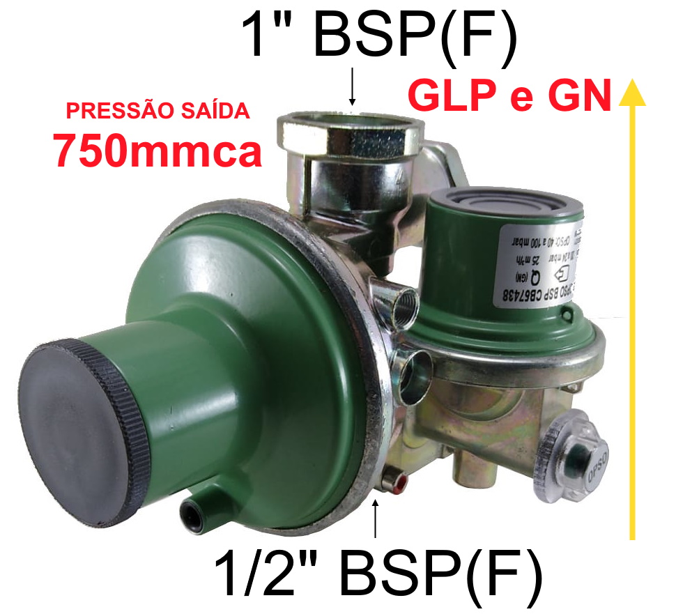 Regulador de Gás CLESSE - 30kg/h ou 25m³/h - Ps: 750mmca - GLP/GN - BP4203 com OPSO - Ref. 02749