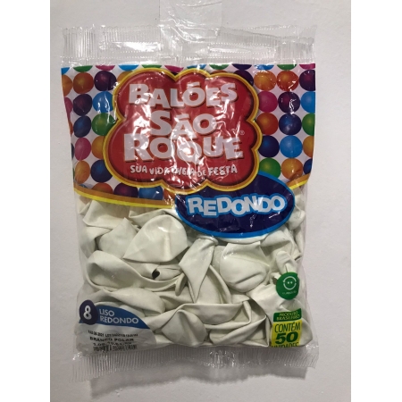 Balão São Roque Redondo- Branco Polar N°8 com 50 Unidades