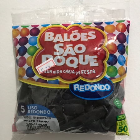 Balão São Roque Redondo- Preto Ebano Nº5 com 50 Unidades