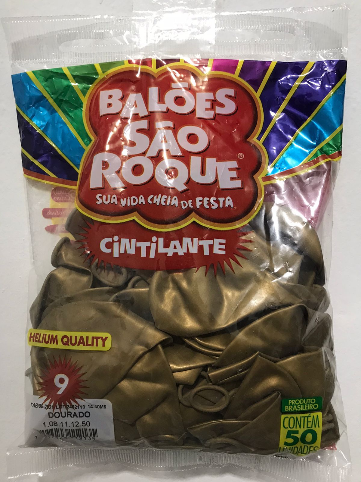 Balão São Roque Helium Quality- Dourado pacote com 50 unidades